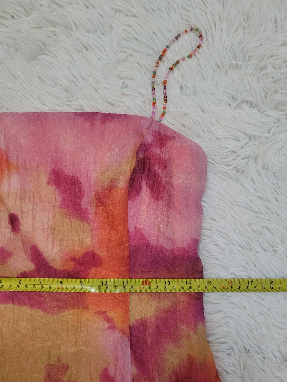 Maggy London Sz 10 Long Maxi Dress Beaded Straps Pink & Orange Crinkle Chiffon - Picture 8 of 8